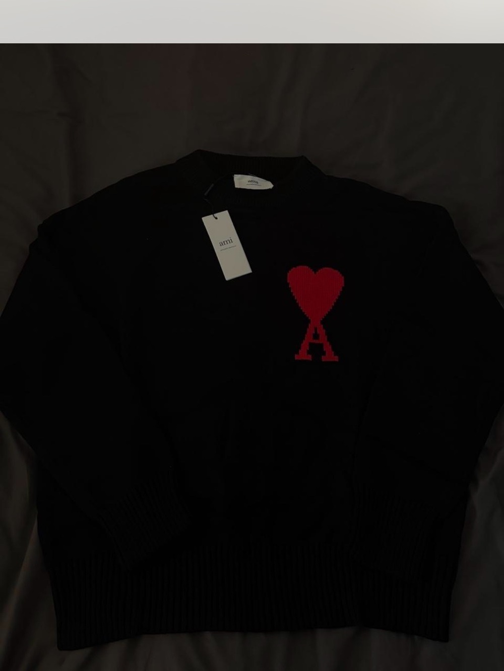 Ami Black Crewneck Sweater with Red Heart-A Logo